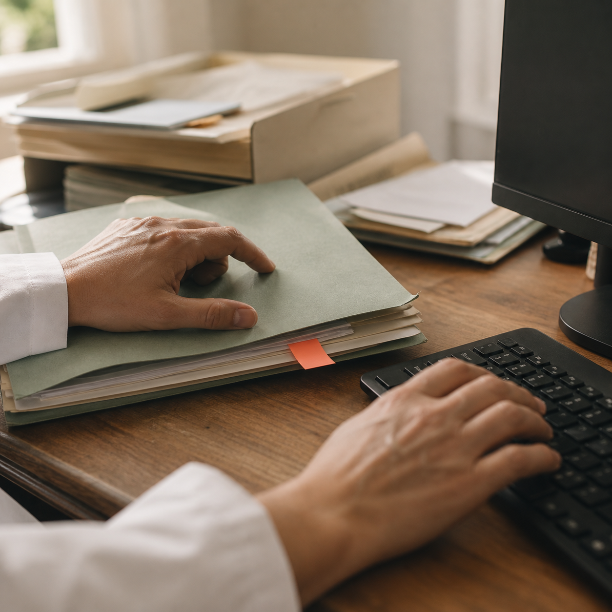 Arbeitsschritt zwischen Papierakte und digitalem Arbeitsplatz