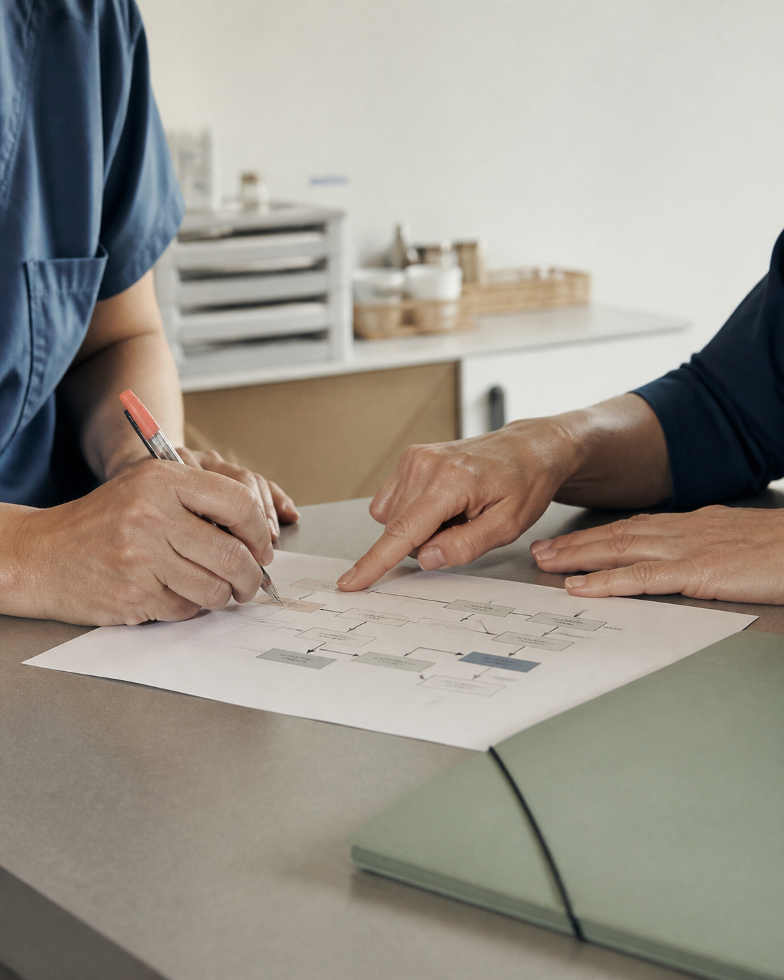 Zwei Personen arbeiten gemeinsam an einer Übergabe